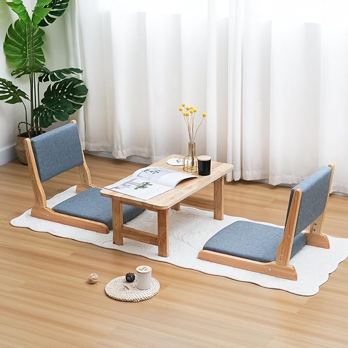 Japanese Floor Chair with Back Support, Foldable Meditation Chair, Legless Tatami Chair with Cushion, Floor Seat for Living Room, Bedroom, Bay Window (1, Dark Gray)