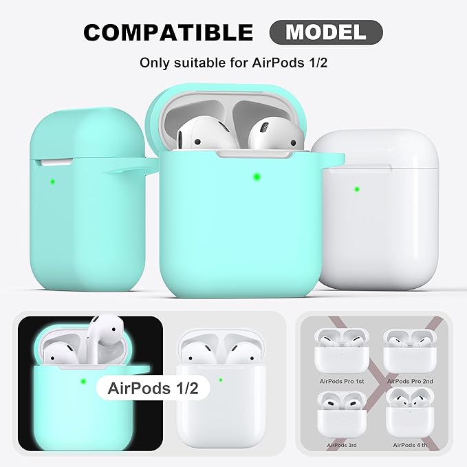 R-fun Compatible with AirPods Case Cover, Soft Silicone Protective Cover with Keychain for Women Men Compatible with Apple AirPods 2nd 1st Generation Charging Case, Front LED Visible,Glow Blue