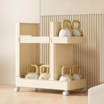 Yoga Mat Storage Rack with Wheels, Weight Cart Stand Small Gym Racks Yoga Racks, Storage Organizer Home Gym Equipment for Homes, Gyms, Schools (Creamy Yellow)