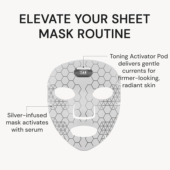 TAB SilverFusion Sheet Mask Pack with Toning Activator Pod – Silver-Infused Face Mask Set with Rechargeable Toning Device, Hydrating Sheet Masks for Men & Women