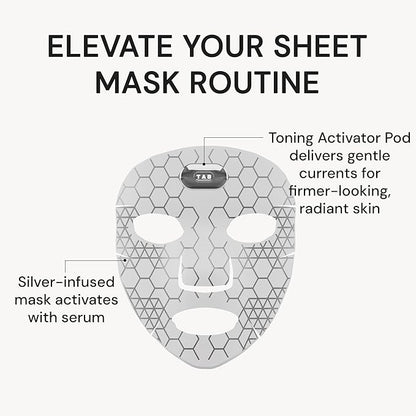TAB SilverFusion Sheet Mask Pack with Toning Activator Pod – Silver-Infused Face Mask Set with Rechargeable Toning Device, Hydrating Sheet Masks for Men & Women