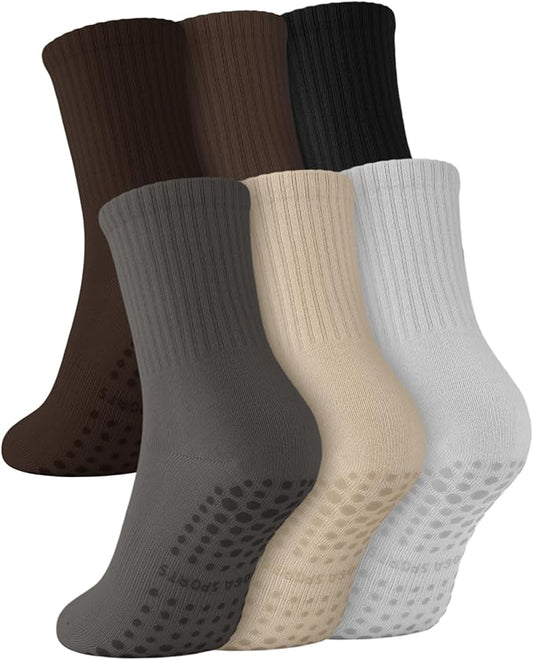 3/6 Pairs Grip Pilates Socks for Women, Non-slip Yoga Athletic Socks for Barre Ballet Barefoot Workout Hospital