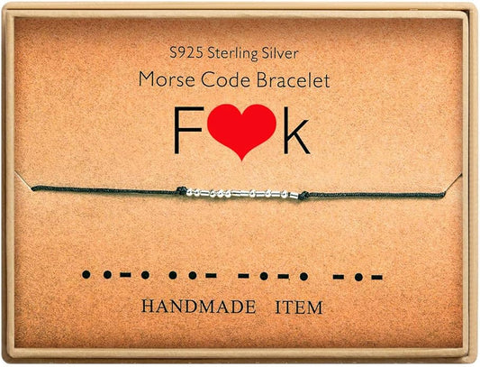 KGBNCIE Morse Code Bracelet for Women Sterling Silver Beads on Silk Cord Secret Message Fuck Friendship Inspirational Encouragement Bracelet Gift for Her