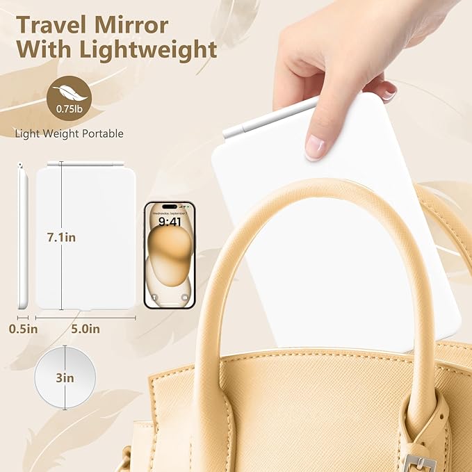 Rechargeable Makeup Mirror for Travel, Vanity Mirror with 80LEDs, 3 Color Light, 2000mAh Battery, Portable Ultra Slim Lighted Mirror, Travel Essential