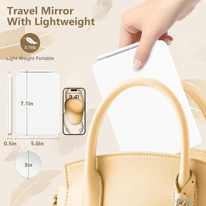 Rechargeable Makeup Mirror for Travel, Vanity Mirror with 80LEDs, 3 Color Light, 2000mAh Battery, Portable Ultra Slim Lighted Mirror, Travel Essential