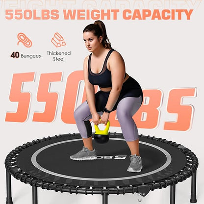 BCAN 450LBS/550LBS Foldable Mini Trampoline, 40"/48" Fitness Trampoline with Durable Bungees, Stable & Quiet Exercise Rebounder for Adults,Great Mini Trampoline for Indoor/Garden Workout - 2