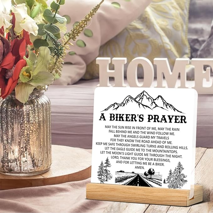 Biker Gifts, Gifts for Bike Lovers Motorcycle Rider Bikers Prayer Acrylic Desk Plaque Sign Home Decoration 4 x 4 Inches