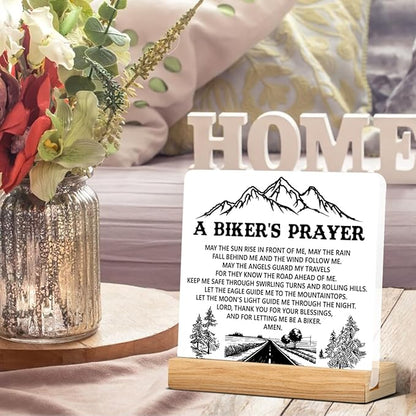 Biker Gifts, Gifts for Bike Lovers Motorcycle Rider Bikers Prayer Acrylic Desk Plaque Sign Home Decoration 4 x 4 Inches