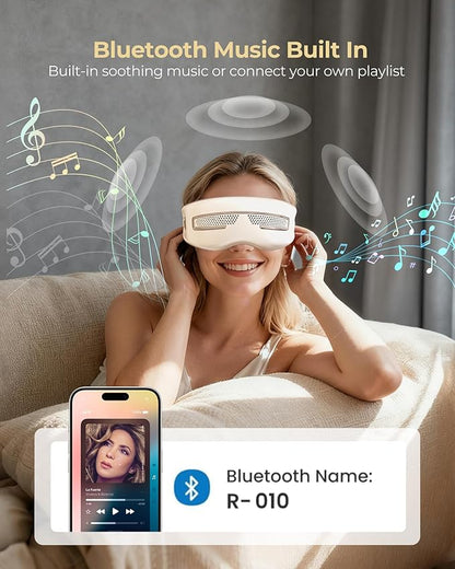 Eye Massager with Heat and Cooling, Integrated Smart Mask with Nose Rest and Soft Silicone Massage head, 4 Massage Modes for Migraines, Dry Eye, Dark Circles,Bluetooth Music, Gift for Women (White)