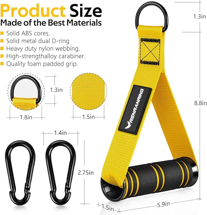 RENRANRING Gym Exercise Handles, Replacement Handle Attachments for Cable Machine Pulleys, Resistance Band and Strength Trainer, Pull Down Workout Accessories, Home Gym Add On Equipment