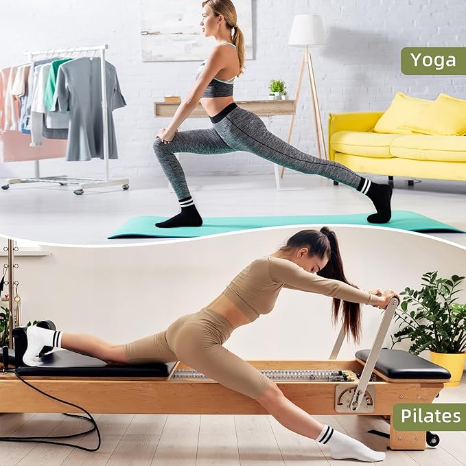 Jeyiour 4 Pairs Womens Pilates Socks with Grip Long Non Slip Yoga Crew Socks for Barre Hospital Home Workout