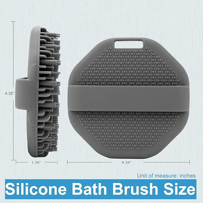 Silicone Body Scrubber，Exfoliating Body Scrubbers for use in Shower,Silicone Body Brush for Showering and Anti-Slippery Handles for All Skin Types(Grey)