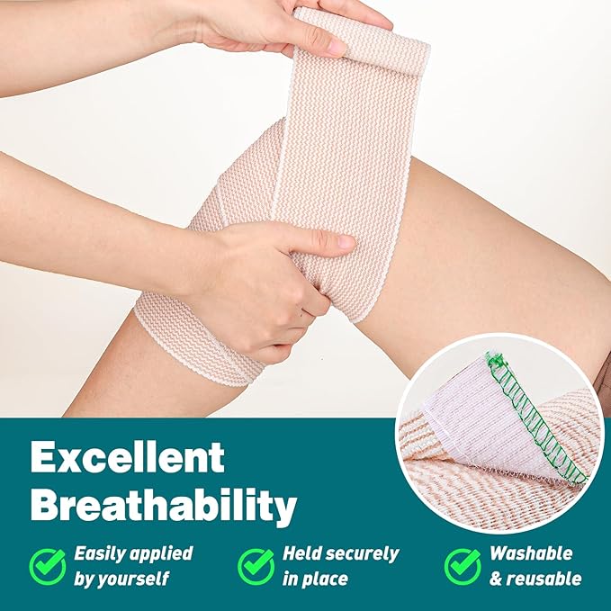 AZEN Premium 6 Pack Elastic Bandage Wrap 4 Inch, Compression Wrap Bandage for Legs, Lymphedema Wraps for Legs, Ankle, Knee, Tummy, Body, Latex-Free