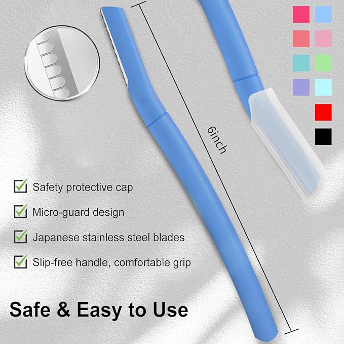 Precision Dermaplane Razor, Face Razors for Women and Men, Eyebrow Razor, Dermaplaning Tool, Peach Fuzz Remover, Skin-friendly Microblades with Protective Cap, 10 Count (Navy)