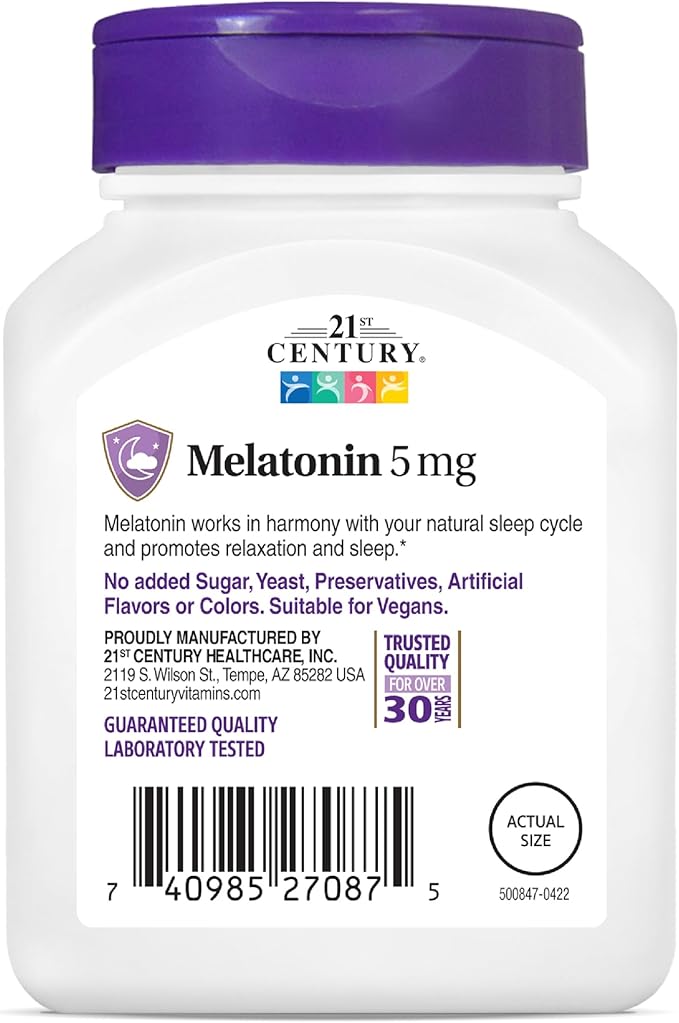 21st Century Melatonin 5 mg Tablets, 120 Count