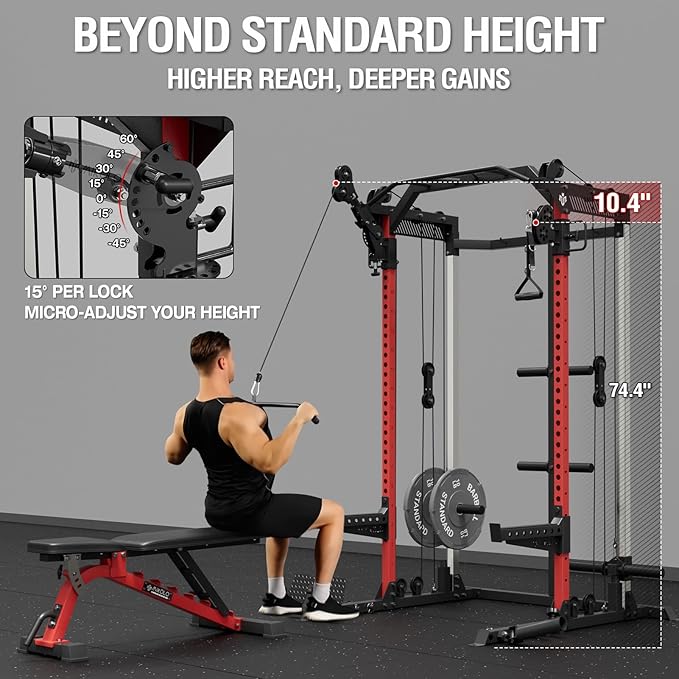 Mikolo Power Cage, 2000LB Power Rack with Independent Dual Pulley System, Multi-Function Home Gym Workout Machine for Cable Crossover