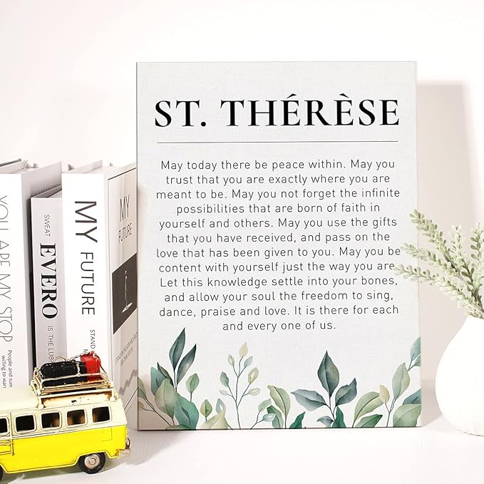 Literary Canvas Wall Art Inspirational Motivational St. Therese Quote May Today There be Peace Within Canvas Print Positive Canvas Painting Office Home Wall Decor Framed Gift 12x15 Inch