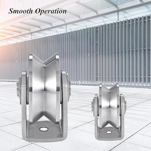 2pcs V Groove Wheel Stainless Steel Heavy Duty Wire Rope Pulley Block Sliding Gate Rollers Double Bearing Plate Caster Solid Track Rollers Wheels Fence Gate Wheel