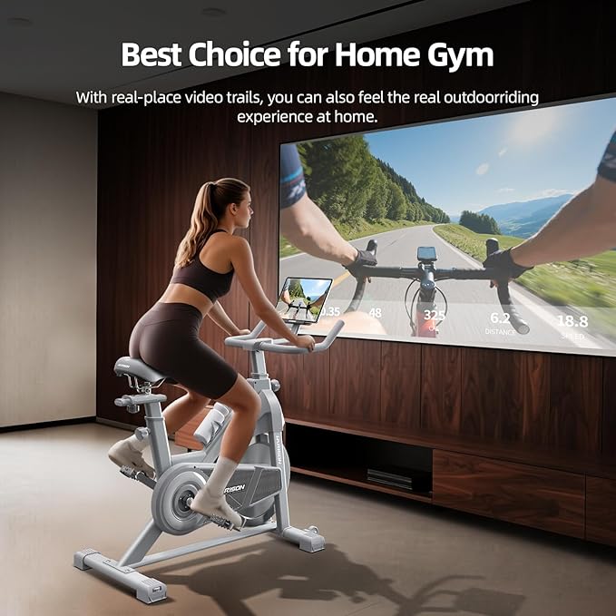 HARISON Semi-Commercial Exercise Bike 400 lbs Capacity, Magnetic Stationary Bikes for Home Gym with Bluetooth & Tablet Holder & Comfortable Seat Cushion