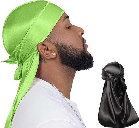 ForceWave 2 Pieces Silky Durag Pack for Men Women Waves, Premium Satin Deluxe Du-rag