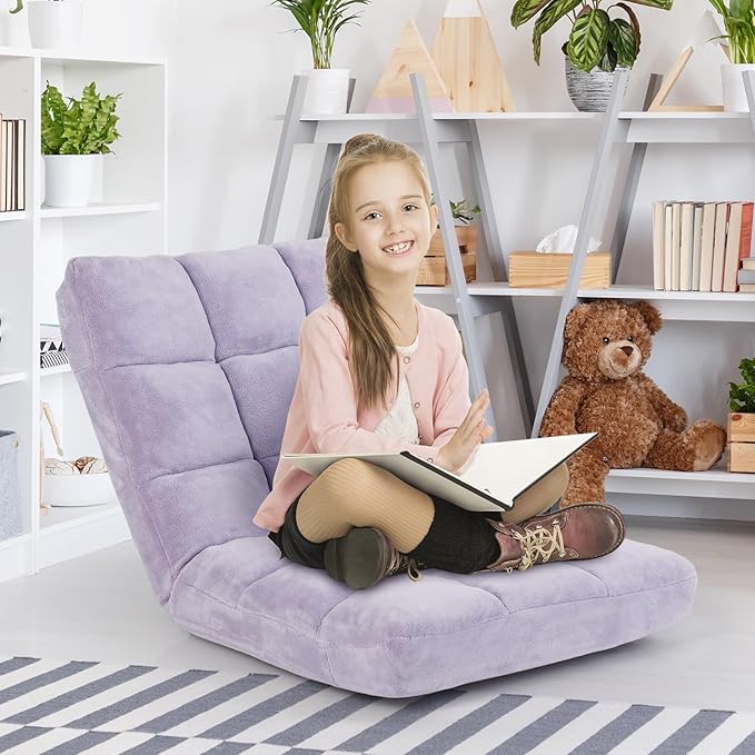 Moccha 14-Position Floor Sofa, Folding Sofa Chair with Back Support, Memory Foam Floor Gaming Chairs for Adults, Adjustable Padded Couch Recliner, Chaise Lounge for Reading, Meditating (Light Purple)