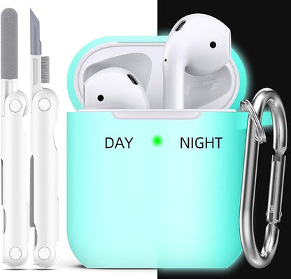 R-fun Compatible with AirPods Case Cover, Soft Silicone Protective Cover with Keychain for Women Men Compatible with Apple AirPods 2nd 1st Generation Charging Case, Front LED Visible,Glow Blue