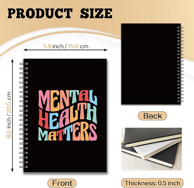 YAZMEEN Motivational Blank Spiral Notebook（160 Pages） Colorful Mental Health Matters Hardcover Sketchbook Mental Health Gifts Funny Notebook Gifts for Office Worker School Counselor Teacher Student