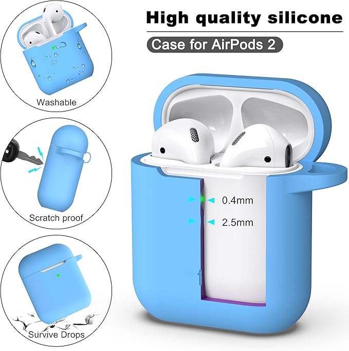 R-fun Compatible with AirPods Case Cover, Soft Silicone Protective Cover with Keychain for Women Men Compatible with Apple AirPods 2nd 1st Generation Charging Case, Front LED Visible,Light Blue