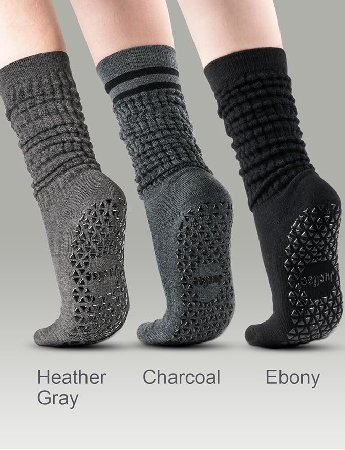 Slouch Pilates Grip Socks Yoga Barre Non Slip Scrunch Merino Wool Gym Workout Breathable Moisture Wicking Anti Odor