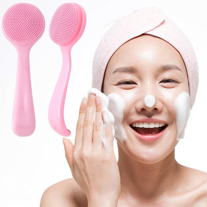 3pcs Silicone Manual Face Scrubber, Soft Face Scrubber Exfoliator, Waterproof Skin Friendly Face Cleansing Brush for Blackheads Whiteheads Makeup Residues Removal- Pink