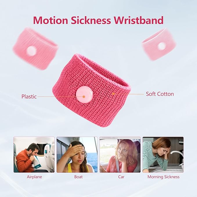 Motion Sickness Wristband, Anti-Nausea Acupressure Wrist Band for Nausea Relief, Dizziness and Vomiting from Car Sea Boat Flying Travel Sickness for Adults and Kids (Multicolor, Small, 6 Pairs)