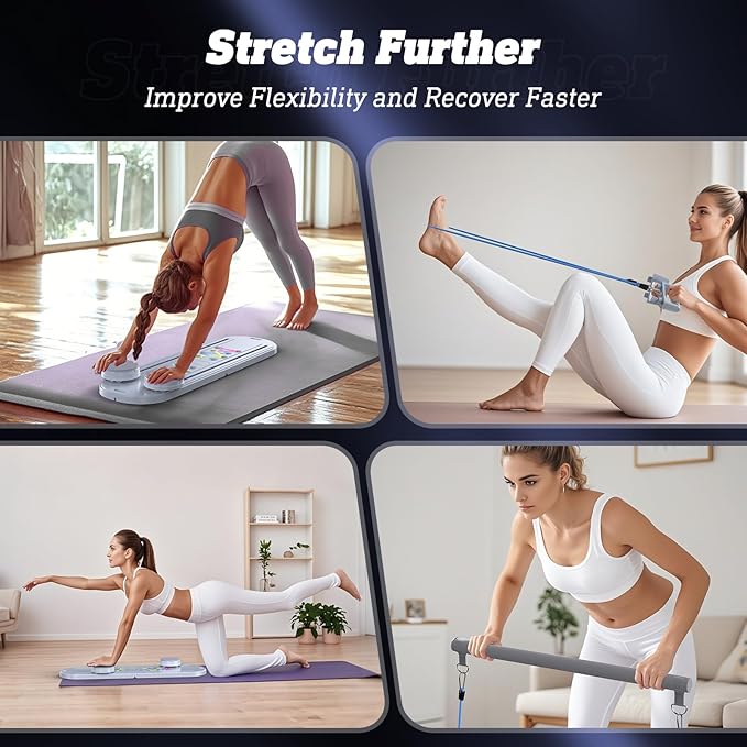 Pilates Board, 15-in-1 Portable Pilates Reformer Set for Home Workout, 2025 Foldable Pilates Machine Board with Resistance Bands, Strength Training and Full Body Workout