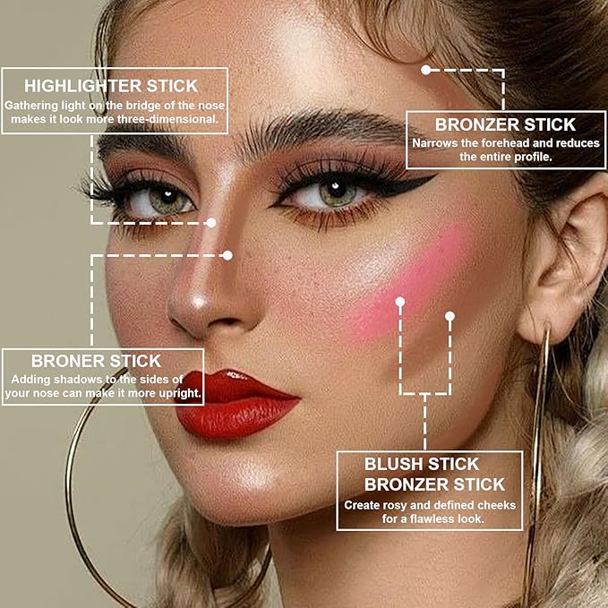 3Pcs Contour Stick Makeup Set, Shades with Highlighter Blush Bronzer Stick Kit for Sculpt the Cheeks and All Skin Type, Longwear Smooth Non-greasy Formula for All Skin Types, #2 NEUTRAL