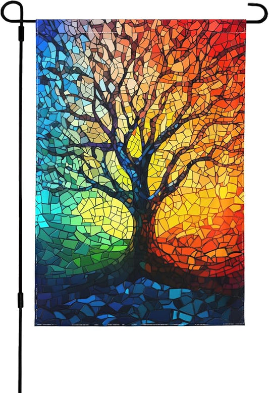 Mosaic Tree Garden Flag 12x18 In Double Sided Yard Flags Lawn Sign Decor No Flagstand