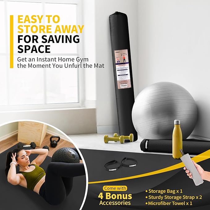 CAMBIVO Large Exercise Mat for Home Workout, 8'x6'/7'x5'/6'x4' (7 mm) Extra Thick Exercise Mat for Home Gym, Shoe-Friendly, Non-Slip Gym Mat for Jump Rope, Weights, Cardio, Fitness