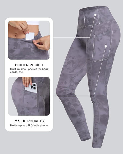 CHRLEISURE Leggings with Pockets for Women, High Waisted Tummy Control Workout Yoga Pants