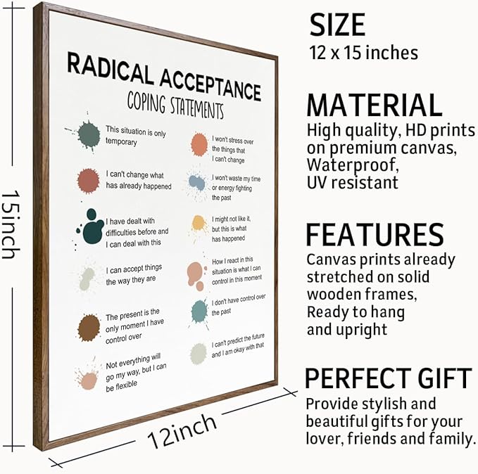 Mental Health Décor, Mental Health Wall Art, Mental Health Posters, School Counselor Supplies, Framed Canvas Wall Art, DBT Poster, Therapist Office Decor, Radical Acceptance Canvas Poster 12x15
