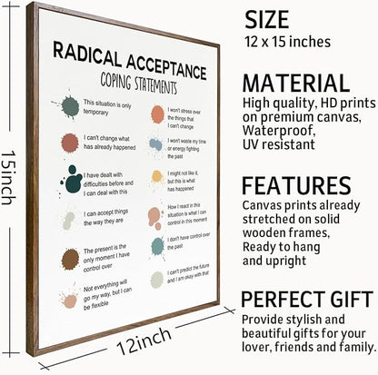 Mental Health Décor, Mental Health Wall Art, Mental Health Posters, School Counselor Supplies, Framed Canvas Wall Art, DBT Poster, Therapist Office Decor, Radical Acceptance Canvas Poster 12x15