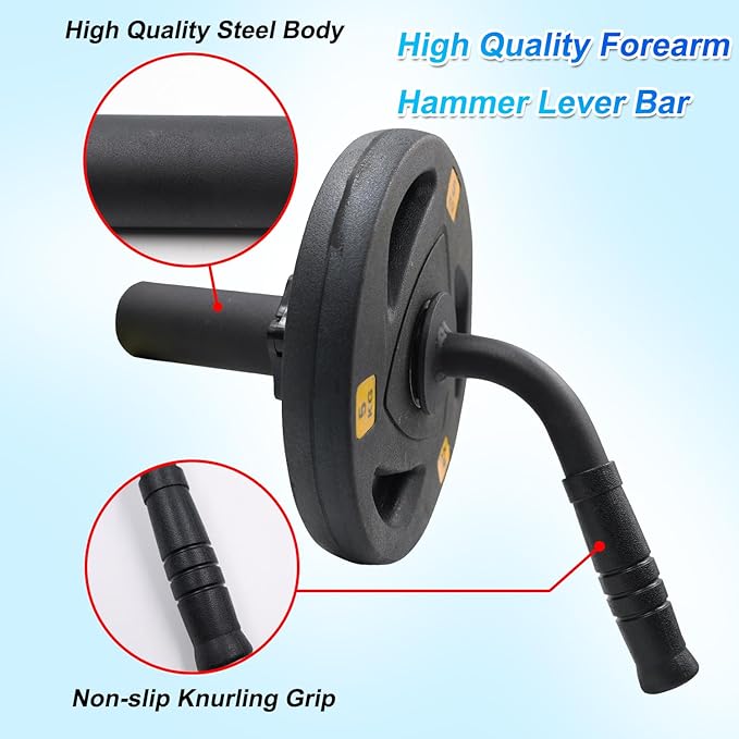 Wrist Forearm Strengthener Fits 2 Inch Weight Plates, Arm Wrestling Hammer Bar with Barbell Clamp, Heavy-Duty Wrist Strength Equipment for Grip and Forearm Workout