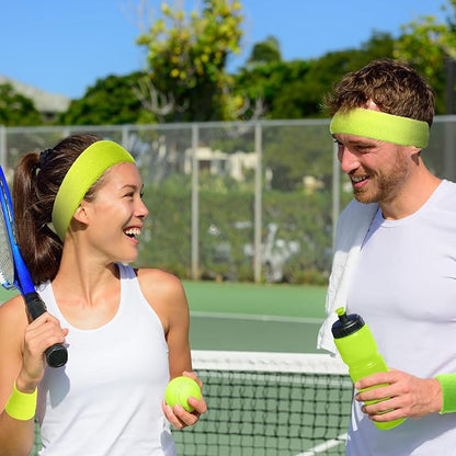 WILLBOND 3 Pcs Sweatbands Set 80s 90s Neon Sports Headband Tennis Striped Sweat Band Sports Competitions Games for Men Women Party Supplies
