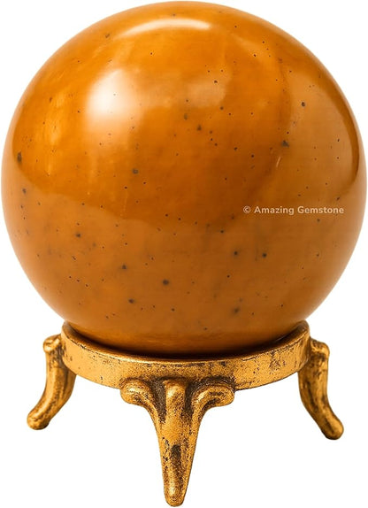 Amazing Gemstone Yellow Jasper Crystal Ball with Stand - 2 Inches Crystal Sphere Meditation Balls for Witchcraft and Decorative Balls