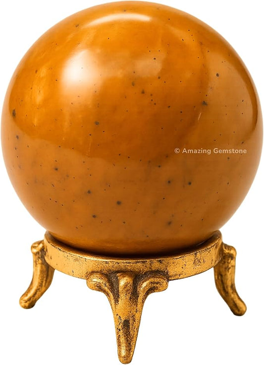 Amazing Gemstone Yellow Jasper Crystal Ball with Stand - 2 Inches Crystal Sphere Meditation Balls for Witchcraft and Decorative Balls