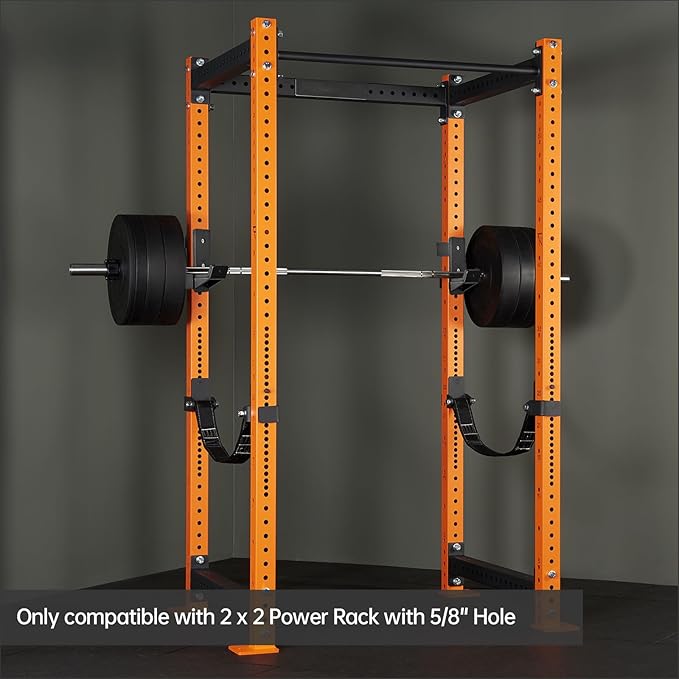 J Hooks for 2" x 2" Power Rack, Rubber Pad J-Hook for Power Cage, Bottom Reinforced Steel J Cups for Squat Rack, Heavy Duty Barbell Holder, Black