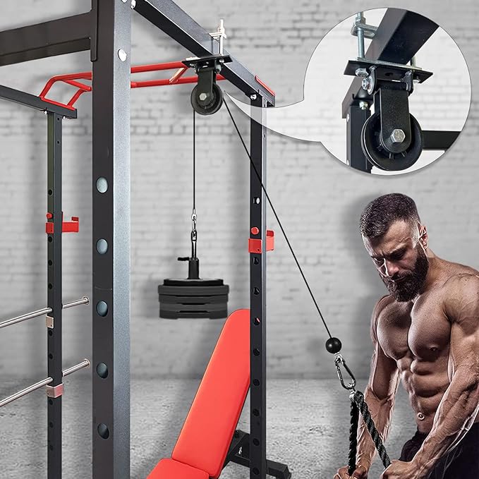 KORIKAHM Power Rack Pulley Attachment, LAT Pulldown Machine - Cable & Weight Dual Pulley System for Home Gym Strength Training, Power Racks