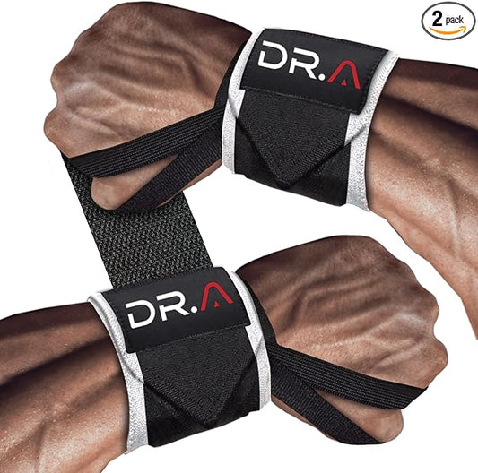 Doctor-Developed Gym Wrist Wraps, wrist compression brace for Workout, weightlifting straps, wrist wraps for weightlifting for Wrist Support, lifting straps gym for Men Women (Black&White)