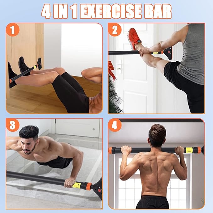 Pull Up Bar for Doorway, Strength Training Pull-up Bars,No Screws Required, Max Load 440 LBS Chin Up Bar With Level Meter and Adjustable Width for Home Gym Upper Body Workout,Orange and Black