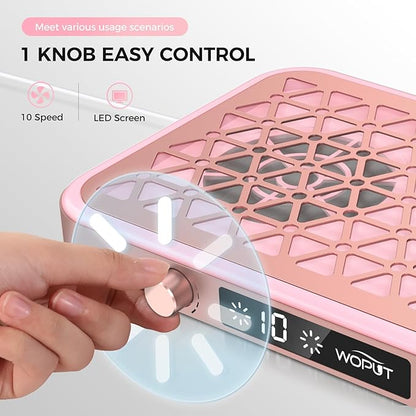 Professional Nail Dust Collector, 1600PA Portable Vacuum Fan Dust Collector with Disposable Filter Paper (30 Pcs) for Nail Polishing & Manicure Pedicure, Low Noise, Nail Salon & Home - Pink