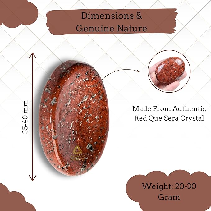 Red Que Sera Worry Stones – Crystal Thumb Worry Stone for Anguish, Stress – Relaxing & Soothing Balance Stones for Meditation, Relief – Healing Stones & Crystals for Men, Women