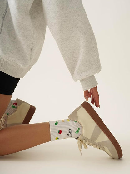 Crew Half Calf Grip Socks, Cutest Fruits Pilates Socks, Ruffle socks, Non-Slip, Barre Yoga Fitness