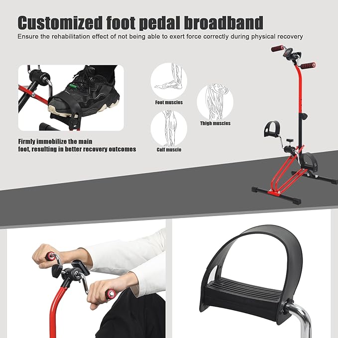 Rehabilitation Exercise Bike for AMS & Legs - Compact Home Physiotherapy Machine with Resistance Tension, 60kg Capacity - Upper/Lower Limb Recovery Trainer for Elderly Red Black